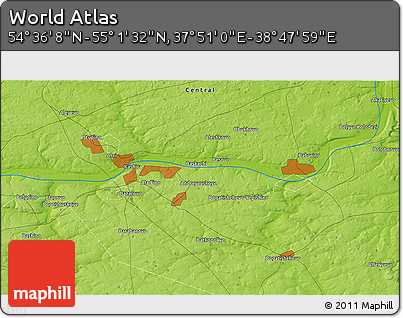 Physical 3D Map of the Area around 54° 48' 50" N, 38° 19' 30" E
