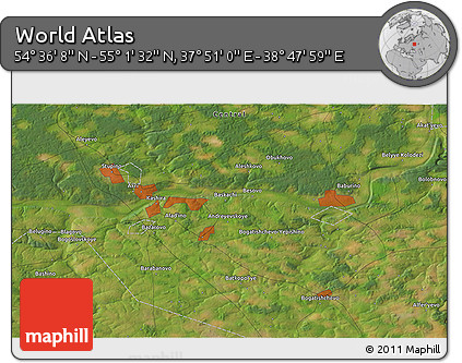 Satellite 3D Map of the Area around 54° 48' 50" N, 38° 19' 30" E