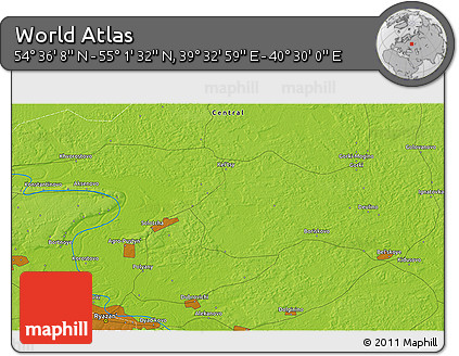 Physical 3D Map of the Area around 54° 48' 50" N, 40° 1' 29" E