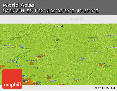 Physical 3D Map of the Area around 54° 48' 50" N, 40° 1' 29" E