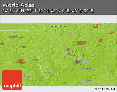 Physical 3D Map of the Area around 54° 48' 50" N, 42° 34' 30" E