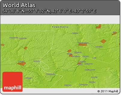 Physical 3D Map of the Area around 54° 48' 50" N, 42° 34' 30" E