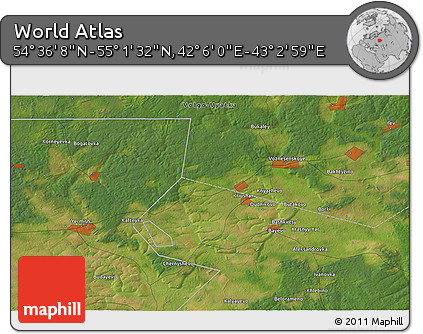 Satellite 3D Map of the Area around 54° 48' 50" N, 42° 34' 30" E