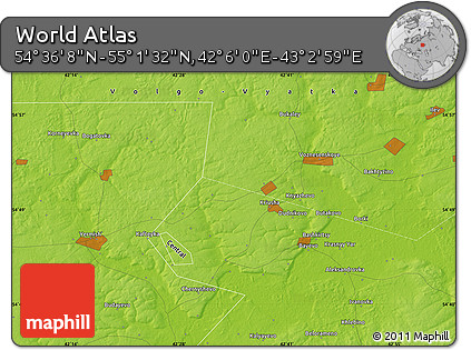 Physical Map of the Area around 54° 48' 50" N, 42° 34' 30" E