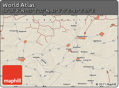 Shaded Relief Map of the Area around 54° 48' 50" N, 42° 34' 30" E