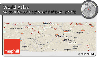 Shaded Relief Panoramic Map of the Area around 54° 48' 50" N, 42° 34' 30" E