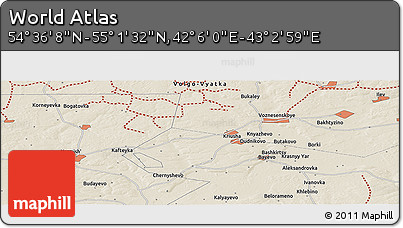 Shaded Relief Panoramic Map of the Area around 54° 48' 50" N, 42° 34' 30" E