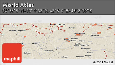 Shaded Relief Panoramic Map of the Area around 54° 48' 50" N, 42° 34' 30" E