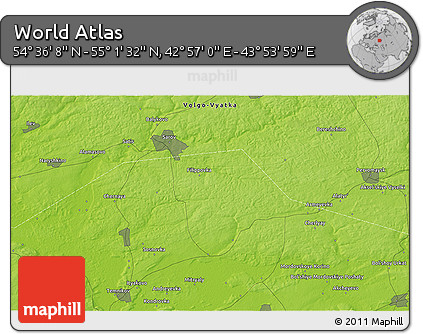 Physical 3D Map of the Area around 54° 48' 50" N, 43° 25' 29" E