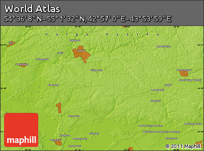 Physical Map of the Area around 54° 48' 50" N, 43° 25' 29" E