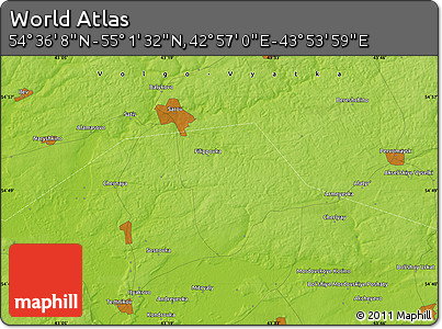 Physical Map of the Area around 54° 48' 50" N, 43° 25' 29" E