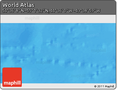 Physical 3D Map of the Area around 54° 48' 50" N, 44° 7' 30" W