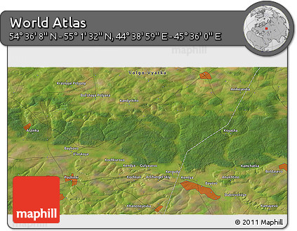 Satellite 3D Map of the Area around 54° 48' 50" N, 45° 7' 30" E