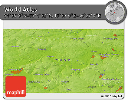 Physical 3D Map of the Area around 54° 48' 50" N, 45° 58' 30" E