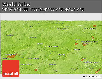 Physical 3D Map of the Area around 54° 48' 50" N, 45° 58' 30" E