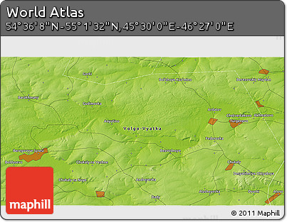 Physical 3D Map of the Area around 54° 48' 50" N, 45° 58' 30" E