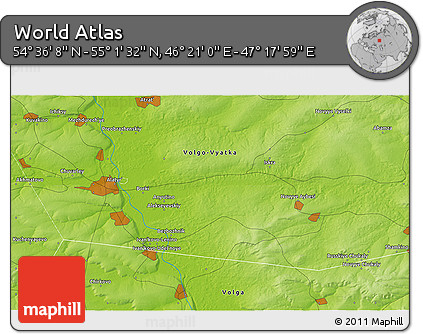Physical 3D Map of the Area around 54° 48' 50" N, 46° 49' 30" E