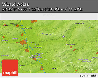 Physical 3D Map of the Area around 54° 48' 50" N, 46° 49' 30" E