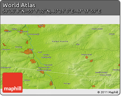 Physical 3D Map of the Area around 54° 48' 50" N, 46° 49' 30" E