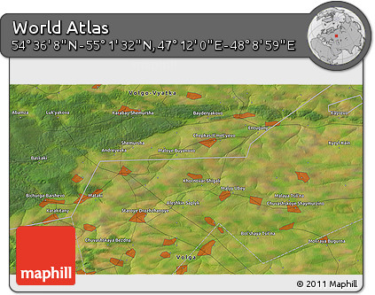 Satellite 3D Map of the Area around 54° 48' 50" N, 47° 40' 29" E