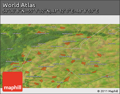 Satellite 3D Map of the Area around 54° 48' 50" N, 47° 40' 29" E