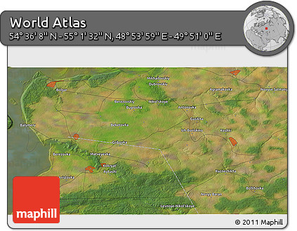 Satellite 3D Map of the Area around 54° 48' 50" N, 49° 22' 30" E
