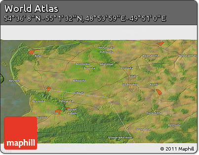 Satellite 3D Map of the Area around 54° 48' 50" N, 49° 22' 30" E
