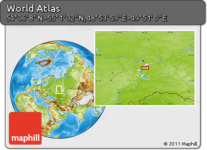 Physical Location Map of the Area around 54° 48' 50" N, 49° 22' 30" E