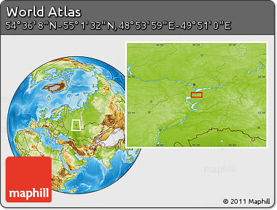 Physical Location Map of the Area around 54° 48' 50" N, 49° 22' 30" E