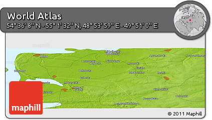 Physical Panoramic Map of the Area around 54° 48' 50" N, 49° 22' 30" E