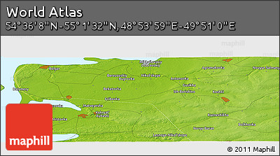 Physical Panoramic Map of the Area around 54° 48' 50" N, 49° 22' 30" E