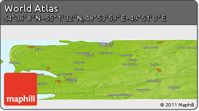 Physical Panoramic Map of the Area around 54° 48' 50" N, 49° 22' 30" E