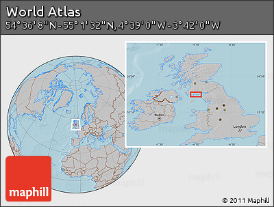 Gray Location Map of the Area around 54° 48' 50" N, 4° 10' 30" W, hill shading