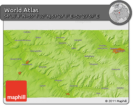 Physical 3D Map of the Area around 54° 48' 50" N, 51° 55' 29" E