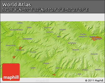 Physical 3D Map of the Area around 54° 48' 50" N, 51° 55' 29" E