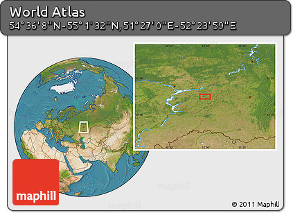 Satellite Location Map of the Area around 54° 48' 50" N, 51° 55' 29" E