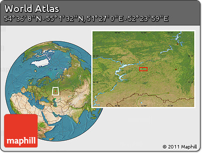 Satellite Location Map of the Area around 54° 48' 50" N, 51° 55' 29" E