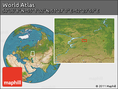 Satellite Location Map of the Area around 54° 48' 50" N, 51° 55' 29" E