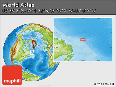 Physical Location Map of the Area around 54° 48' 50" N, 53° 28' 30" W
