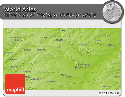 Physical 3D Map of the Area around 54° 48' 50" N, 54° 28' 30" E