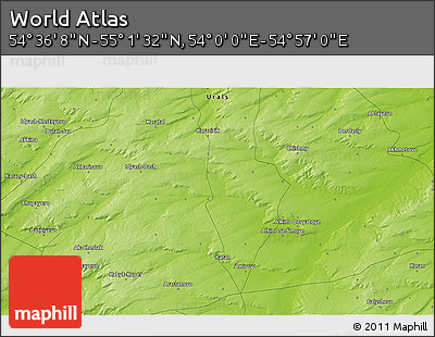 Physical 3D Map of the Area around 54° 48' 50" N, 54° 28' 30" E
