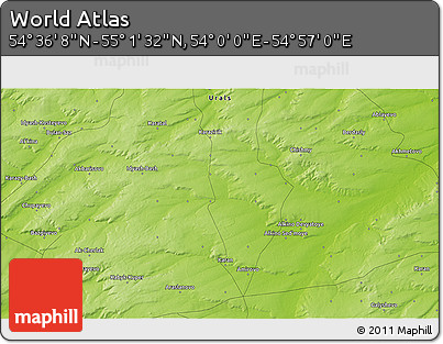 Physical 3D Map of the Area around 54° 48' 50" N, 54° 28' 30" E