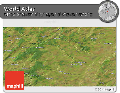 Satellite 3D Map of the Area around 54° 48' 50" N, 54° 28' 30" E