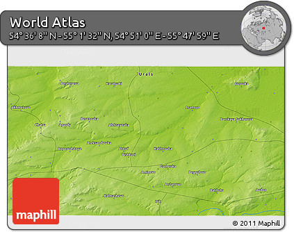 Physical 3D Map of the Area around 54° 48' 50" N, 55° 19' 30" E
