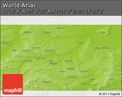 Physical 3D Map of the Area around 54° 48' 50" N, 55° 19' 30" E