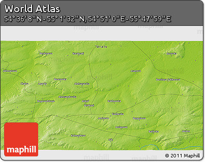 Physical 3D Map of the Area around 54° 48' 50" N, 55° 19' 30" E