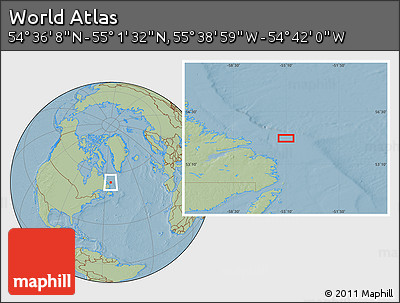 Savanna Style Location Map of the Area around 54° 48' 50" N, 55° 10' 29" W, hill shading