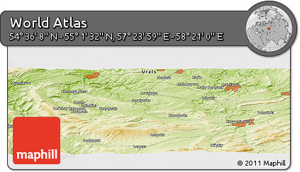 Physical Panoramic Map of the Area around 54° 48' 50" N, 57° 52' 30" E