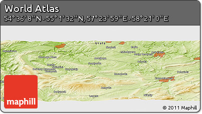 Physical Panoramic Map of the Area around 54° 48' 50" N, 57° 52' 30" E