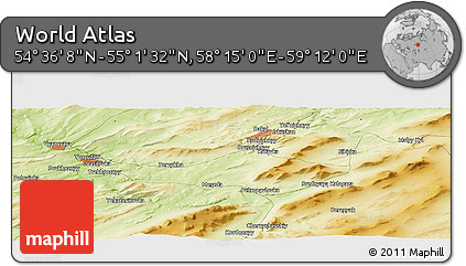 Physical Panoramic Map of the Area around 54° 48' 50" N, 58° 43' 30" E